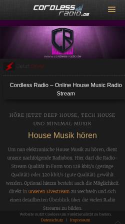 Vorschau der mobilen Webseite www.cordless-radio.de, Cordless Radio Veranstaltungstechnik