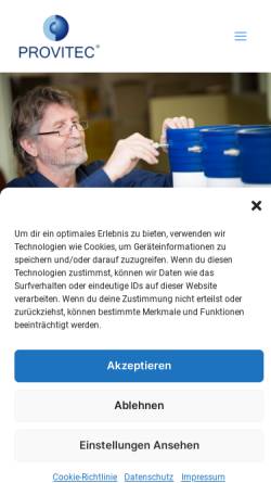 Vorschau der mobilen Webseite www.provitec.de, Provitec Trinkwasseraufbereitungstechnologie GmbH