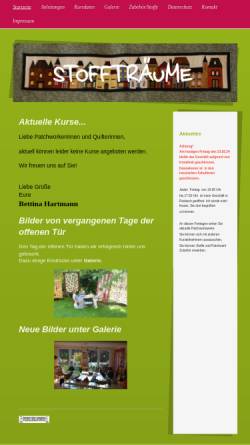 Vorschau der mobilen Webseite xn--stofftrume-w5a.com, Stoffträume Bettina Hartmann