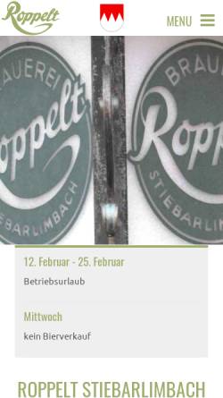 Vorschau der mobilen Webseite www.brauerei-roppelt.de, Brauerei Roppelt