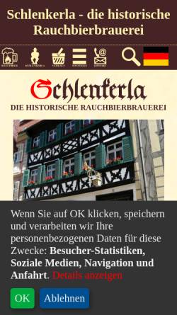 Vorschau der mobilen Webseite www.schlenkerla.de, Brauereiausschank Schlenkerla