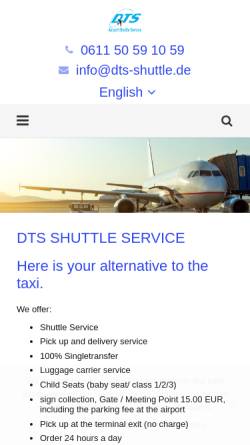 Vorschau der mobilen Webseite www.dts-shuttle.de, DTS - Flughafen- und Messefahrten