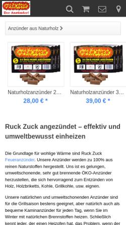 Vorschau der mobilen Webseite www.xn--der-anznder-zhb.de, Ruck Zuck - Feueranzünder