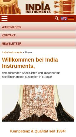 Vorschau der mobilen Webseite www.indische-instrumente.de, Tarang - Indian Instruments, Inh. Marie-Luise Siebenkaes