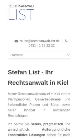 Vorschau der mobilen Webseite www.rechtsanwalt-list.de, Stefan List Rechstanwalt in Kiel