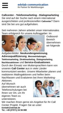Vorschau der mobilen Webseite www.edvlab.de, Edvlab Callcenter & Telefonmarketing - Inh. Eduard Glaser