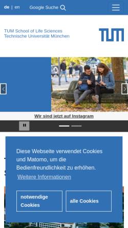 Vorschau der mobilen Webseite www.wzw.tum.de, Forschungsdepartment Ernährungs- und Lebensmittelwissenschaften am Wissenschaftszentrum Weihenstephan der Technischen Universität München