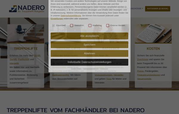 Vorschau von www.nadero.de, Nadero.de - Ratgeber für Treppenlifte by Thoxan GmbH