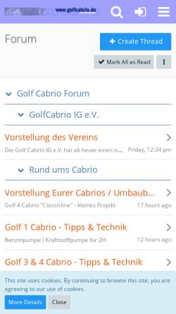 Vorschau der mobilen Webseite www.golfcabrio.de, GolfCabrio.de