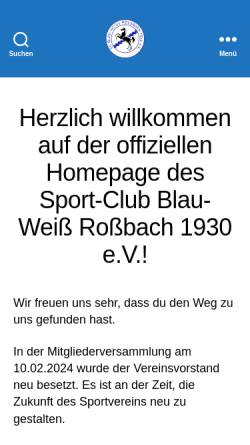 Vorschau der mobilen Webseite www.scrossbach.de, SC Blau-Weiß Roßbach 1930 e.V.