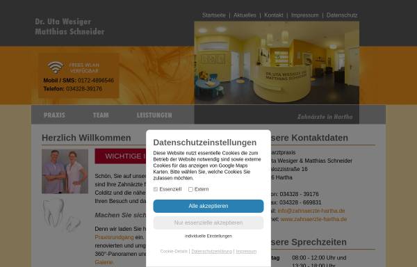 Vorschau von www.zahnaerzte-hartha.de, Zahnarztpraxis Dr. Uta Wesiger und Matthias Schneider