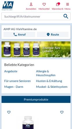 Vorschau der mobilen Webseite www.viavitamine.de, AMP AG
