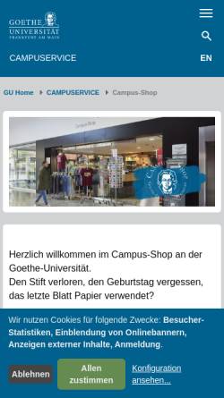 Vorschau der mobilen Webseite www.campus-shop-frankfurt.de, Goethe Uni-Shop