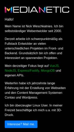 Vorschau der mobilen Webseite www.medianetic.de, Medianetic, Nick Weschkalnies