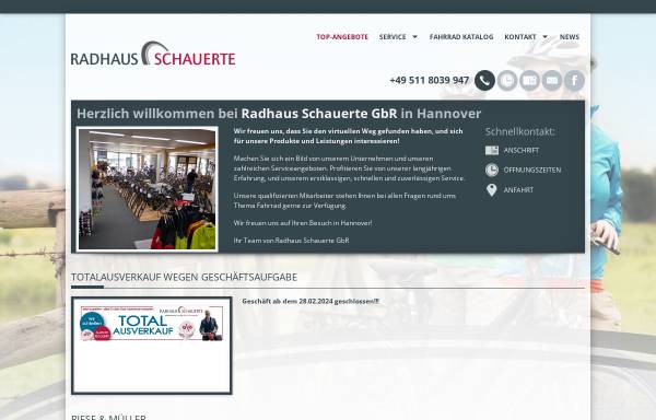 Vorschau von www.radhaus-schauerte.de, Radhaus Schauerte - Inh. Michael Schauerte