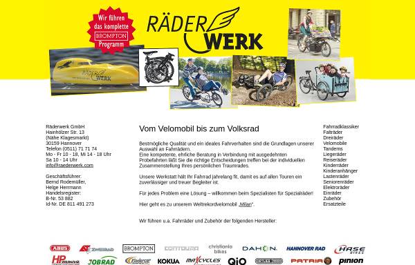 Vorschau von www.raederwerk-hannover.de, Räderwerk GmbH