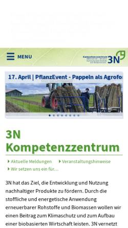 Vorschau der mobilen Webseite www.3-n.info, 3N, Kompetenzzentrum Niedersachsen - Netzwerk Nachwachsende Rohstoffe e.V.