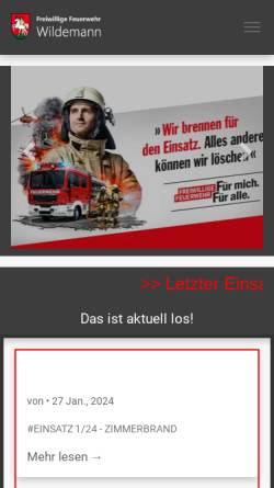 Vorschau der mobilen Webseite www.feuerwehr-wildemann.de, Freiwillige Feuerwehr Bergstadt Wildemann