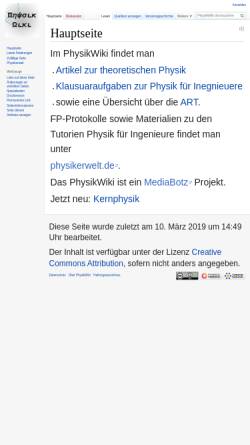 Vorschau der mobilen Webseite wiki.physikerwelt.de, Physik Wiki