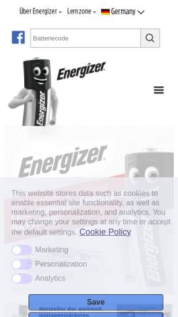 Vorschau der mobilen Webseite www.energizer.eu, Energis Communications Ltd.