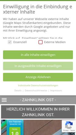 Vorschau der mobilen Webseite www.zahnklinik-ost.de, Zahnklinik Ost