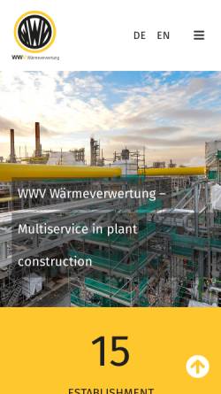 Vorschau der mobilen Webseite www.wwv.de, WWV Wärmeverwertung und Elektrische Begleitheizung GmbH & Co KG