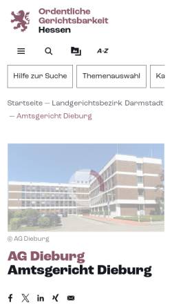 Vorschau der mobilen Webseite www.ag-dieburg.justiz.hessen.de, Amtsgericht Dieburg