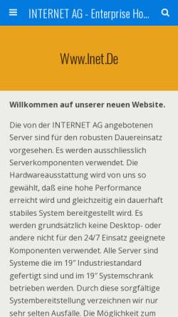 Vorschau der mobilen Webseite www.inet.de, INTERNET AG Global Network Frankfurt