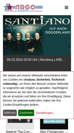Vorschau der mobilen Webseite www.argo-konzerte.de, ARGO Konzerte GmbH