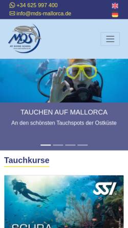 Vorschau der mobilen Webseite mds-mallorca.de, Michael's Diving School