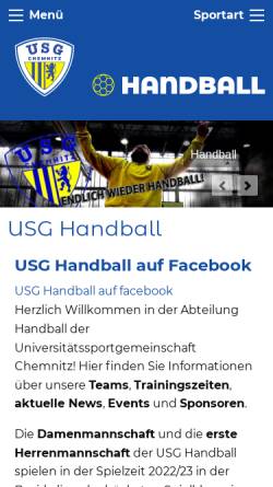 Vorschau der mobilen Webseite www.chemnitz-handball.de, USG Handball Chemnitz