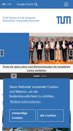 Vorschau der mobilen Webseite www.wzw.tum.de, Studienfakultät Ernährungswissenschaft am Wissenschaftszentrum Weihenstephan der TU München