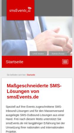 Vorschau der mobilen Webseite www.smsevents.de, SMSevents.de