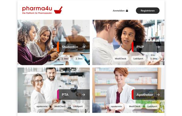 Vorschau von www.pharma4u.de, Plattform für Pharmazeuten
