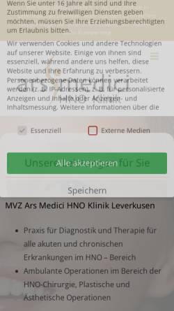 Vorschau der mobilen Webseite www.ars-medici.de, Ars Medici - Zentrum für Laser- und kosmetische Chirurgie GmbH & CoKG