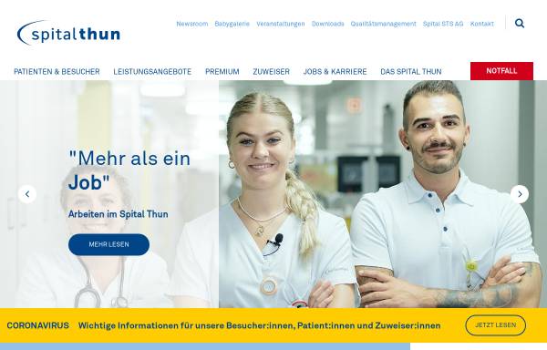 Vorschau von www.spitalstsag.ch, Spital Thun STS AG