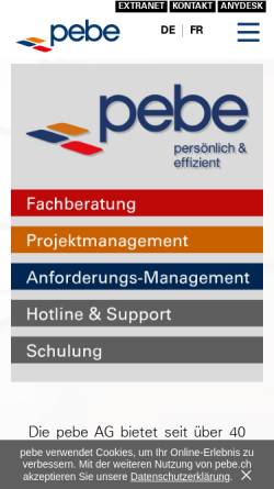 Vorschau der mobilen Webseite www.pebe.ch, Peba AG