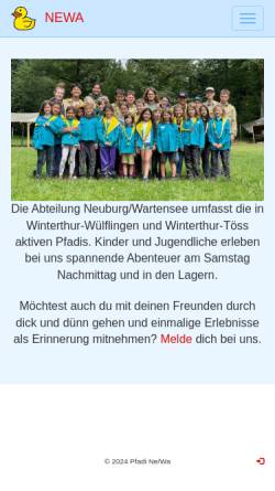 Vorschau der mobilen Webseite www.pfadinewa.ch, Pfadi Neuburg / Wartensee, Winterthur