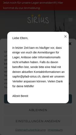 Vorschau der mobilen Webseite www.pfadi-sirius.ch, Pfadi Sirius, Wetzikon-Bäretswil