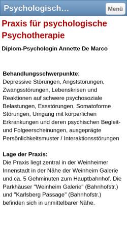 Vorschau der mobilen Webseite www.praxis-demarco.de, Praxis für Psychotherapie Annette De Marco