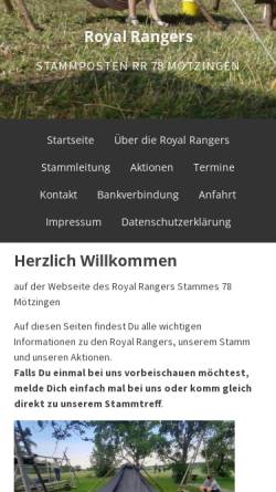 Vorschau der mobilen Webseite rr78.de, Royal Rangers Stamm 78 Mötzingen