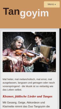 Vorschau der mobilen Webseite www.tangoyim.de, Tangoyim: Klezmer, Balkanmusik und Tango