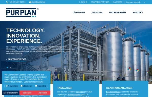 Vorschau von www.purplan.com, Purplan GmbH Tanklager - Reaktoren - Wärmetechnik