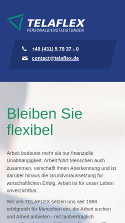 Vorschau der mobilen Webseite www.telaflex.de, Telaflex Zeitarbeit Kiel GmbH