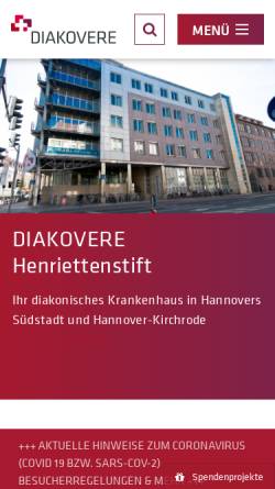 Vorschau der mobilen Webseite www.diakoniekrankenhaus-henriettenstiftung.de, Krankenhaus Henriettenstiftung Hannover