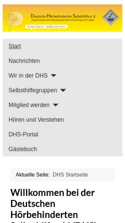 Vorschau der mobilen Webseite www.hoerbehindertenselbsthilfe.de, Deutsche Hörbehinderten Selbsthilfe e.V.