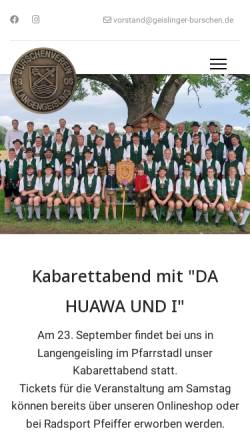 Vorschau der mobilen Webseite www.geislinger-burschen.de, Burschenverein Eintracht Langengeisling