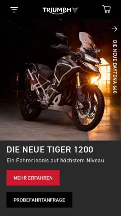 Vorschau der mobilen Webseite www.triumphmotorcycles.de, Triumph Motorrad Deutschland