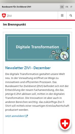 Vorschau der mobilen Webseite www.zivi.admin.ch, Verein Zivildienst Schweiz