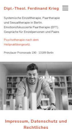 Vorschau der mobilen Webseite www.einzelundpaartherapie.de, Paartherapie Dipl.-Theologe Ferdinand Krieg, Berlin